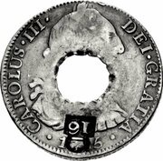 16 Bits Crenated center hole in Mexico 8 Reales, KM# 106.2a obverse image