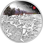 1 Dollar - Elizabeth II 4th Portrait - ANZAC Spirit 100th Anniversary - Be Worthy of Them, Australia, 2016 reverse image