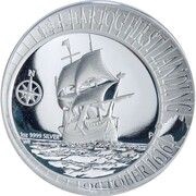 1 Dollar - Elizabeth II 4th Portrait - Dirk Hartog Landing - Silver Proof - High Relief, Australia, 2016 reverse image