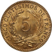 5 Centesimos de Franco reverse image