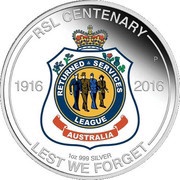 1 Dollar - Elizabeth II 4th Portrait - RSL Centenary - Silver, Australia, 2016 reverse image