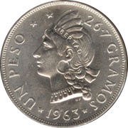 1 Peso Restoration of the Republic, Dominican Republic, 1963 reverse image