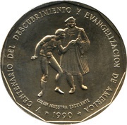 1 Peso Columbus' Excellent Sample, Dominican Republic, 1990 reverse image