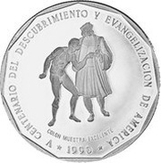 1 Peso Columbus' Excellent Sample; Silver, Dominican Republic, 1990 reverse image