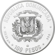 100 Pesos Columbus Landing; Silver obverse image
