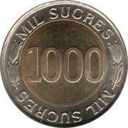 1000 Sucres 70th Anniversary - Central Bank reverse image