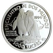 5000 Sucres Galapagos Penguins, Ecuador, 1994 reverse image