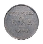 2 Francs - Société Coopérative du Canal de Suez, Egypt, 1892 reverse image