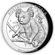 1 Dollar - Elizabeth II 4th Portrait - Koala - Silver High Relief Coin, Australia, 2018 reverse image