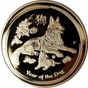 1 Dollar - Elizabeth II 4th Portrait - Year of the Dog - Silver Bullion Coin, Australia, 2018 reverse image