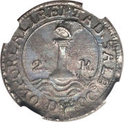 2 Reales Provisional coinage, El Salvador, 1828 reverse image