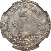2 Reales Provisional coinage, El Salvador, 1829 reverse image