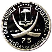 75 Pesetas Guineanas Abraham Lincoln obverse image