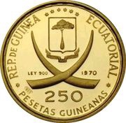 250 Pesetas Guineanas Dürer's Praying Hands obverse image