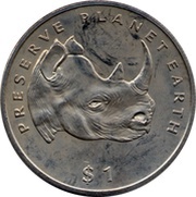 1 Dollar Black rhinoceros reverse image
