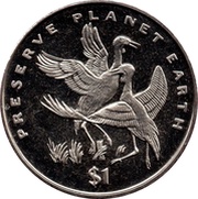 1 Dollar Wattled crane reverse image