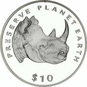 10 Dollars Black rhinoceros reverse image