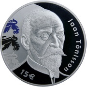 15 Euros 150th anniversary of the birth of Jaan Tõnisson, Estonia, 2018 reverse image