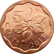 5 Cents - Mswati III 2nd portrait, Eswatini, 2011 reverse image