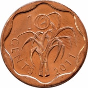 10 Cents - Mswati III 2nd portrait, Eswatini, 2009-2011 reverse image