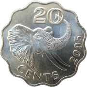 20 Cents - Mswati III 2nd portrait, Eswatini, 1996-2005 reverse image