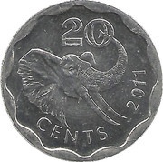 20 Cents - Mswati III 2nd portrait, magnetic reverse image