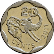 20 Cents - Mswati III 2nd portrait, small type, Eswatini, 2011 reverse image