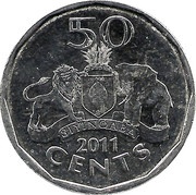 50 Cents - Mswati III 2nd portrait, magnetic, Eswatini, 2011 reverse image