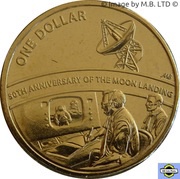 1 Dollar - Elizabeth II 4th Portrait - 50th Anniversary Moon Landing, Australia, 2019 reverse image