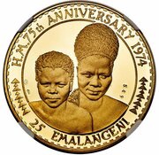 25 Emalangeni - Sobhuza II 75 Anniversary of the King, Eswatini, 1974 reverse image