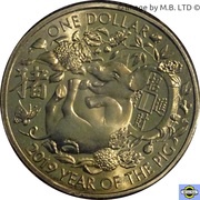 1 Dollar - Elizabeth II 4th Portrait - Year of the Pig - Pig on its Back, Australia, 2019 reverse image