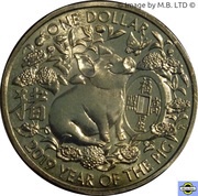 1 Dollar - Elizabeth II 4th Portrait - Year of the Pig - Sitting Pig, Australia, 2019 reverse image