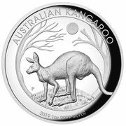 1 Dollar - Elizabeth II 6th Portrait - Kangaroo - Silver Proof - High Relief, Australia, 2019 reverse image