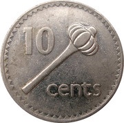 10 Cents - Elizabeth II 3rd portrait, large type, Fiji, 1990-2006 reverse image