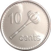 10 Cents - Elizabeth II 3rd portrait, small type, Fiji, 2009-2010 reverse image