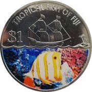 1 Dollar - Elizabeth II Copperband Butterflyfish, Fiji, 2009 reverse image