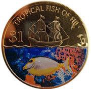 1 Dollar - Elizabeth II Albino yellow fish, Fiji, 2009 reverse image