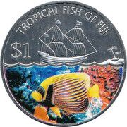 1 Dollar - Elizabeth II Striped Butterfly Fish, Fiji, 2009 reverse image