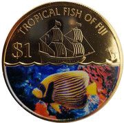 1 Dollar - Elizabeth II Striped Butterfly Fish, Fiji, 2009 reverse image
