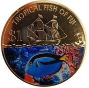 1 Dollar - Elizabeth II Damsel Fish, Fiji, 2009 reverse image