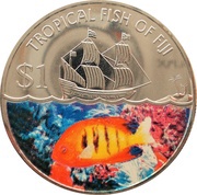 1 Dollar - Elizabeth II Flame Angelfish, Fiji, 2009 reverse image