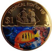 1 Dollar - Elizabeth II Flame Angelfish, Fiji, 2009 reverse image