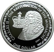 1 Dollar - Elizabeth II Charles II Restoration of the Monarchy, Fiji, 2010 reverse image