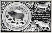 1 Dollar - Elizabeth II 4th Portrait - Year of the Pig; Coin and Bar, Australia, 2019 reverse image