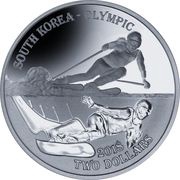 2 Dollars South Korea, Snow sports, Fiji, 2017 reverse image