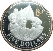 5 Dollars - Elizabeth II The Queen with Grandsons, Fiji, 2006 reverse image