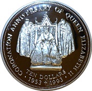 10 Dollars - Elizabeth II 40th Anniversary of Coronation, Fiji, 1993 reverse image