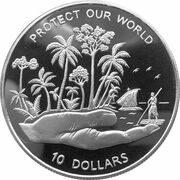 10 Dollars - Elizabeth II Protect Our World, Fiji, 1993 reverse image