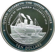 10 Dollars - Elizabeth II Launch of the Queen Elizabeth 1938, Fiji, 1998 reverse image