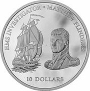 10 Dollars - Elizabeth II HMS Investigator * Matthew Flinders, Fiji, 2003 reverse image